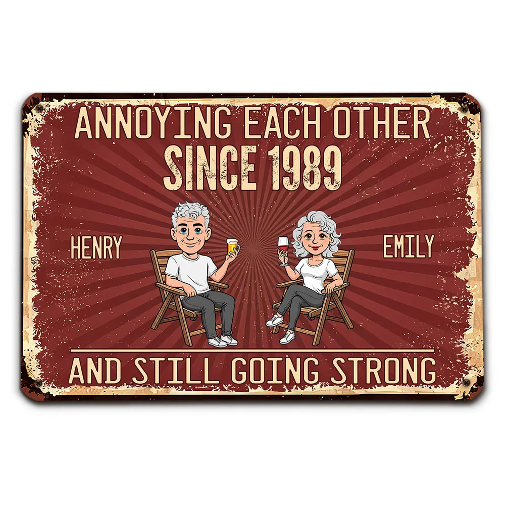 Personalized Rectangular Iron Sign, Vintage Couple Humor With Seated Drinks, Unique Gift for Husband & Wife - Image 2
