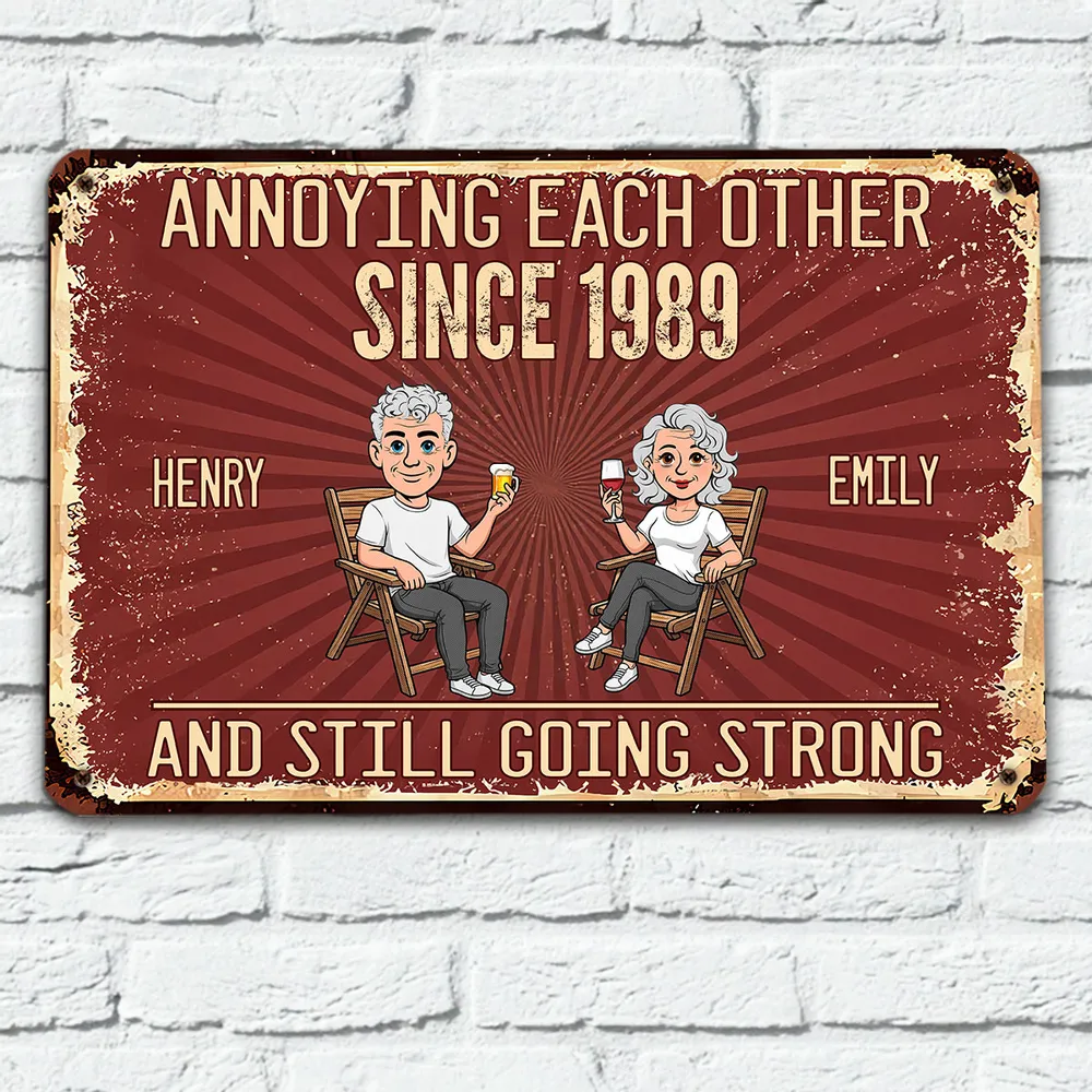 Personalized Rectangular Iron Sign, Vintage Couple Humor With Seated Drinks, Unique Gift for Husband & Wife - Image 3