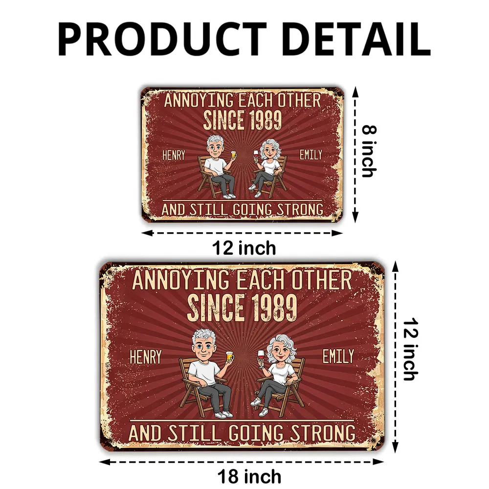 Personalized Rectangular Iron Sign, Vintage Couple Humor With Seated Drinks, Unique Gift for Husband & Wife - Image 4