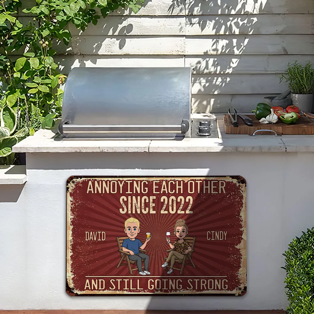 Personalized Rectangular Iron Sign, Vintage Couple Humor With Seated Drinks, Unique Gift for Husband & Wife - Image 5