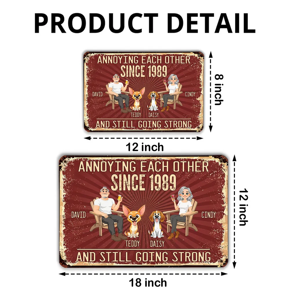 Personalized Rectangular Iron Sign, Seated Couple With Dogs, Vintage Red Unique Creative Gift - Image 4