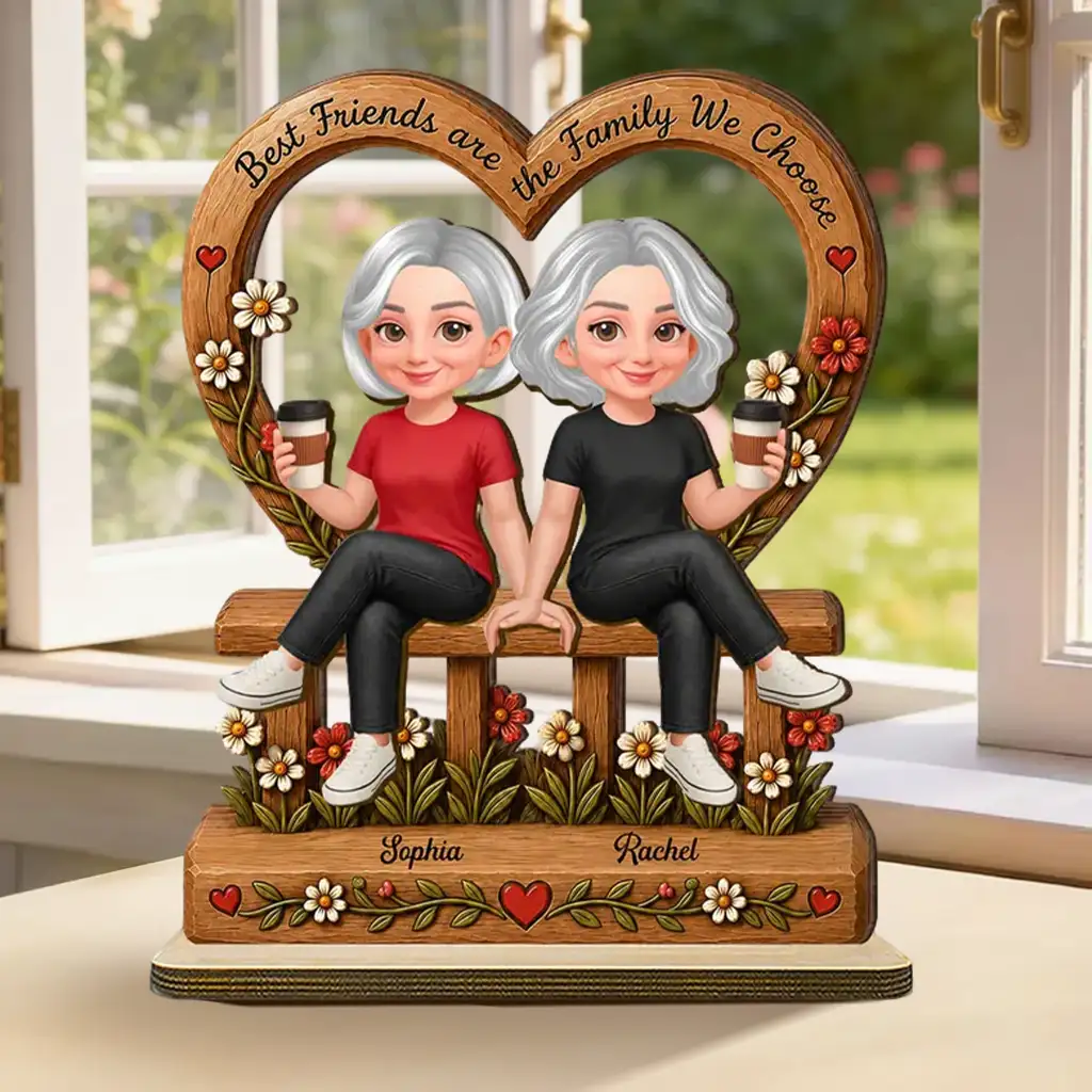 2-Layer Wooden Plaque, Family We Choose Quote with Friends on Floral Bench, Creative Gift for Close Friend - Image 2