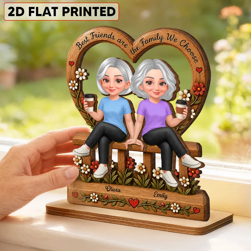 2-Layer Wooden Plaque, Family We Choose Quote with Friends on Floral Bench, Creative Gift for Close Friend - Image 3