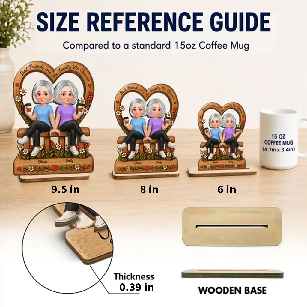 2-Layer Wooden Plaque, Family We Choose Quote with Friends on Floral Bench, Creative Gift for Close Friend - Image 4