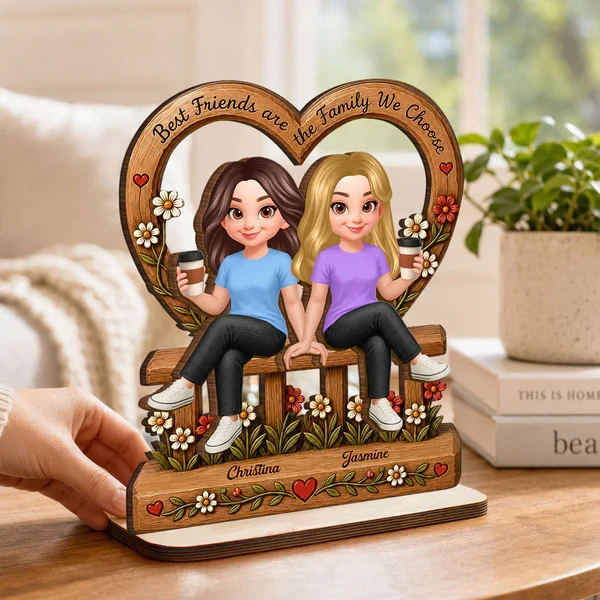 2-Layer Wooden Plaque, Family We Choose Quote with Friends on Floral Bench, Creative Gift for Close Friend - Image 5