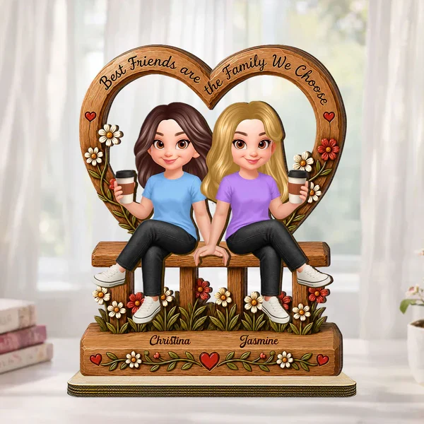 2-Layer Wooden Plaque, Family We Choose Quote with Friends on Floral Bench, Creative Gift for Close Friend - Image 6