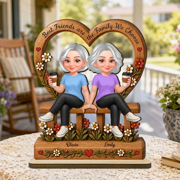 2-Layer Wooden Plaque, Family We Choose Quote with Friends on Floral Bench, Creative Gift for Close Friend - Image 7