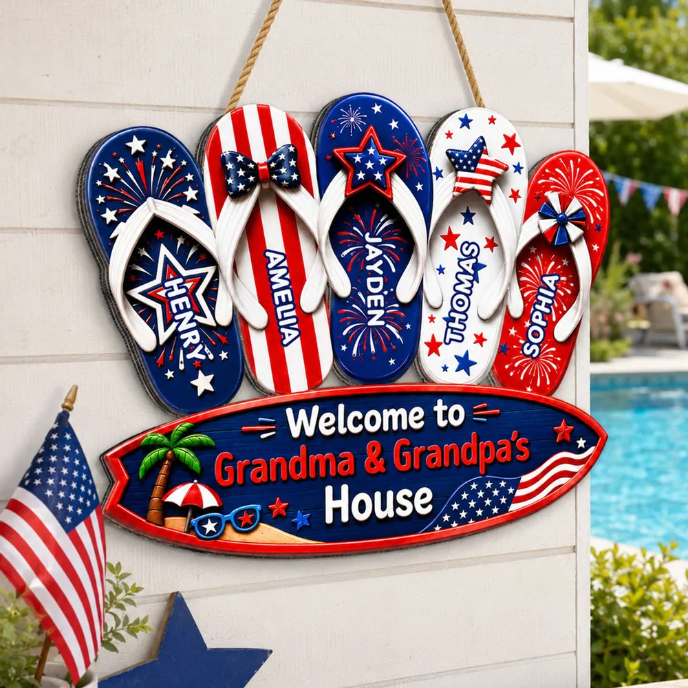 Personalized Wooden Sign With Patriotic Flip Flops, Unique Gift for Grandma & Grandpa - Image 2