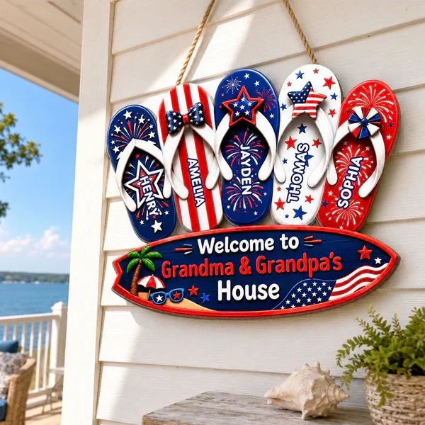 Personalized Wooden Sign With Patriotic Flip Flops, Unique Gift for Grandma & Grandpa - Image 3