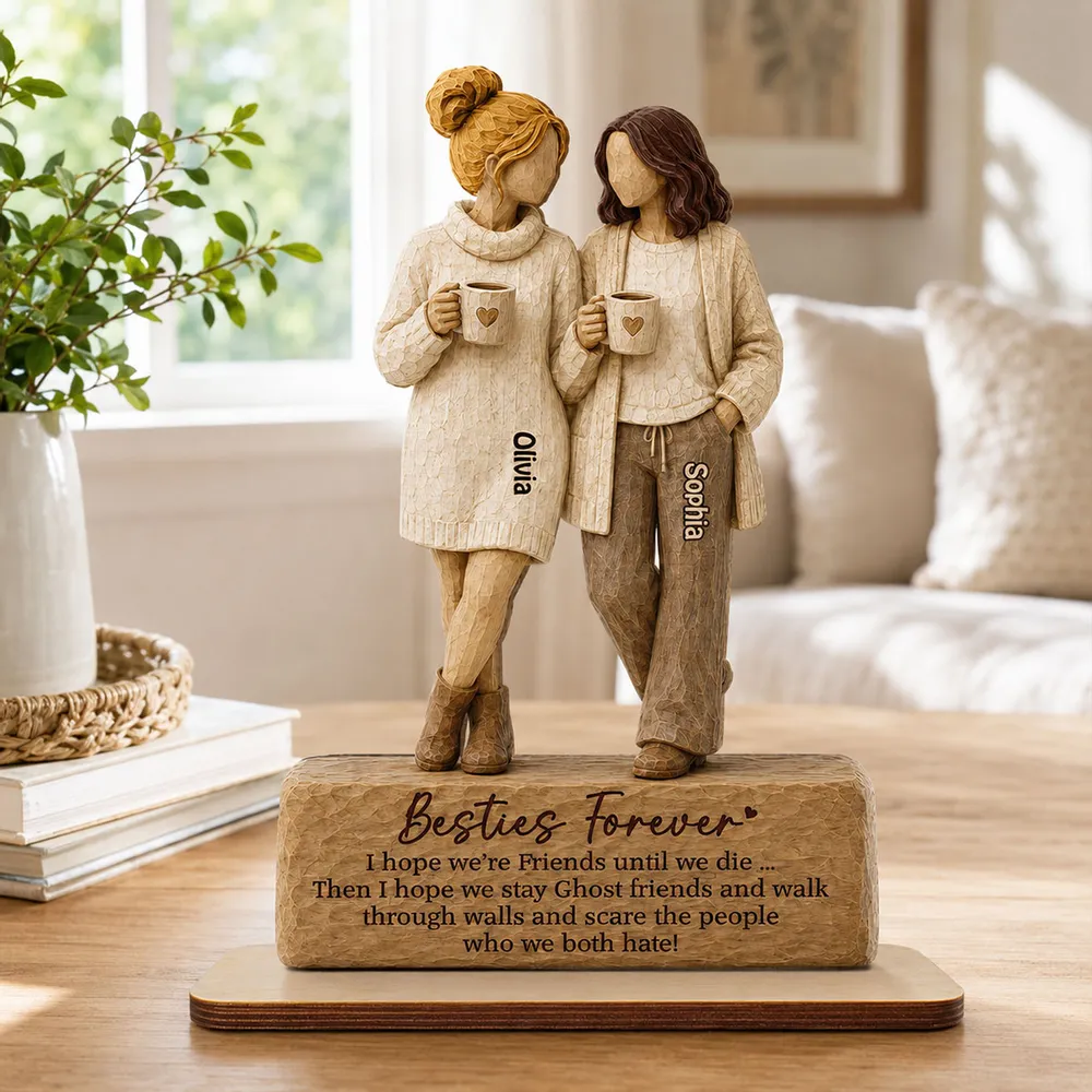 Personalized Wooden Plaque With Two Friends Holding Mugs, Unique Creative Gift For Friend - Image 2