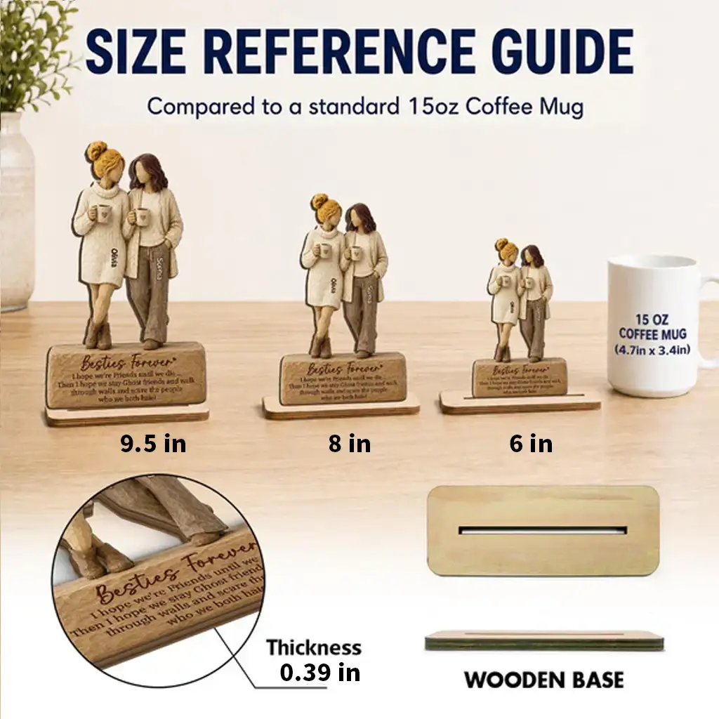 Personalized Wooden Plaque With Two Friends Holding Mugs, Unique Creative Gift For Friend - Image 4