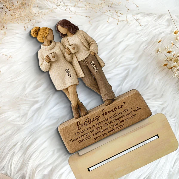Personalized Wooden Plaque With Two Friends Holding Mugs, Unique Creative Gift For Friend - Image 6