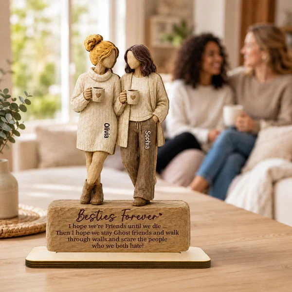 Personalized Wooden Plaque With Two Friends Holding Mugs, Unique Creative Gift For Friend - Image 7