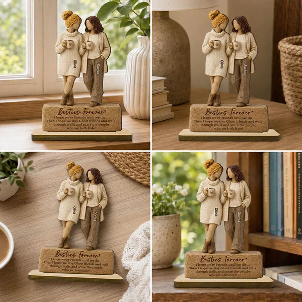 Personalized Wooden Plaque With Two Friends Holding Mugs, Unique Creative Gift For Friend - Image 8