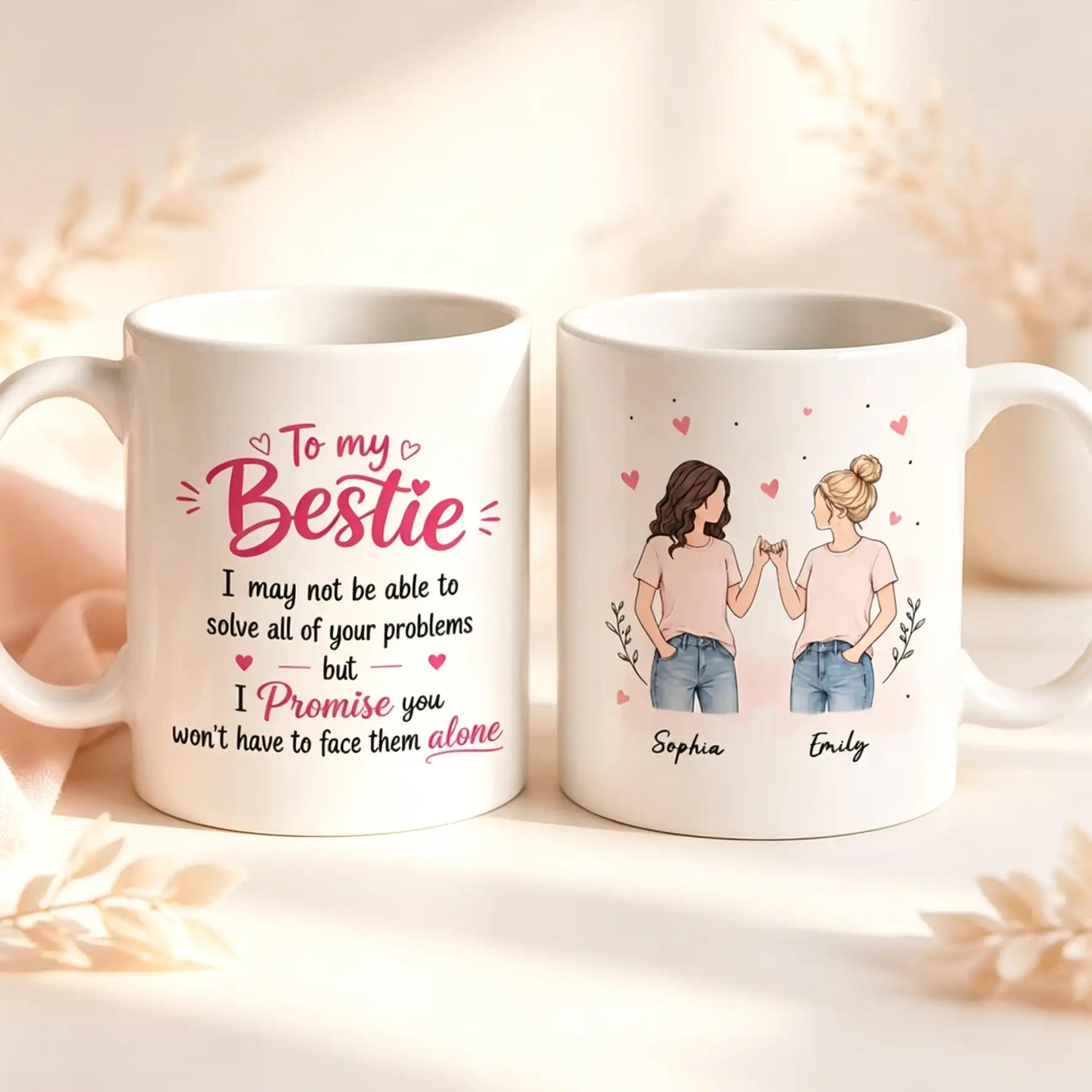 Personalized Ceramic Mug, Pinky Promise Bestie Illustration, Unique Creative Gift for Best Friend