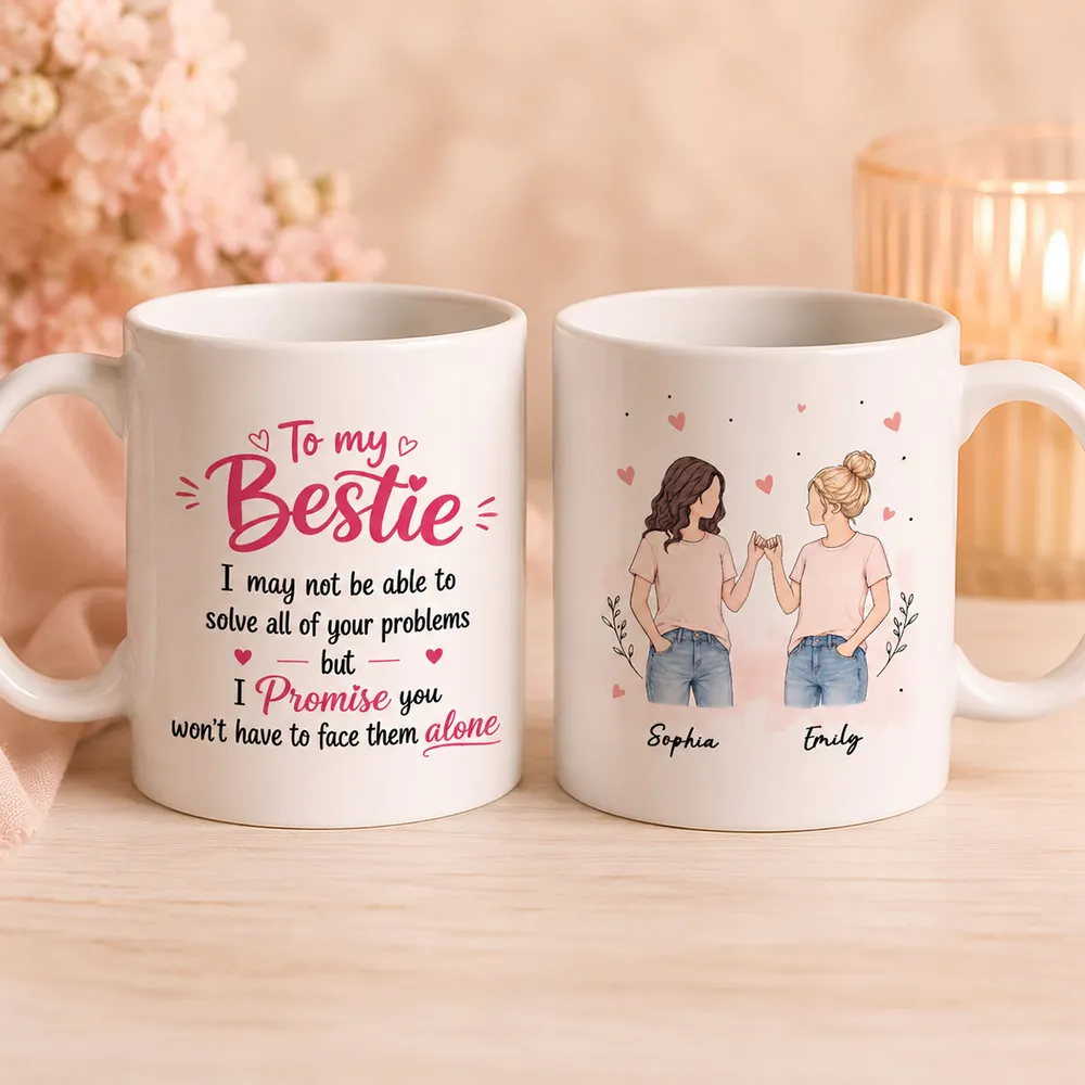 Personalized Ceramic Mug, Pinky Promise Bestie Illustration, Unique Creative Gift for Best Friend - Image 2