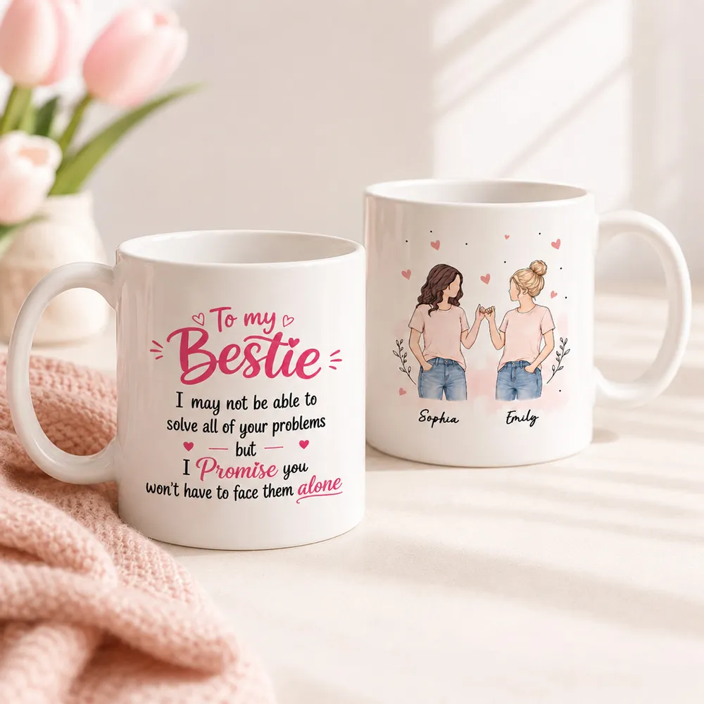 Personalized Ceramic Mug, Pinky Promise Bestie Illustration, Unique Creative Gift for Best Friend - Image 3