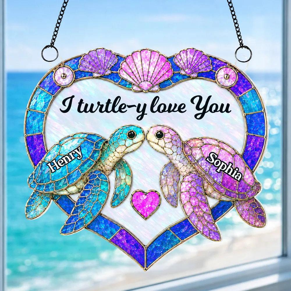 Personalized Acrylic Suncatcher Ornament, Couple Sea Turtles, Unique Gift for Anniversary Window Decor - Image 2