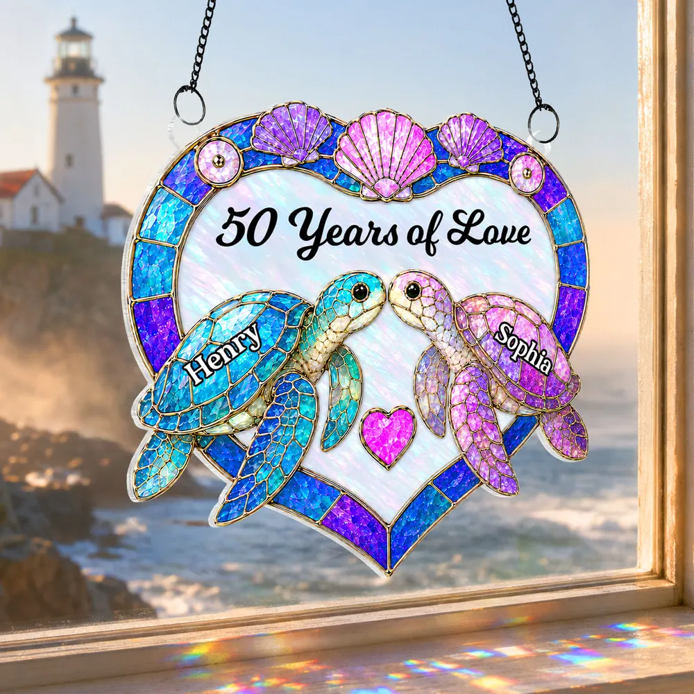 Personalized Acrylic Suncatcher Ornament, Couple Sea Turtles, Unique Gift for Anniversary Window Decor - Image 3