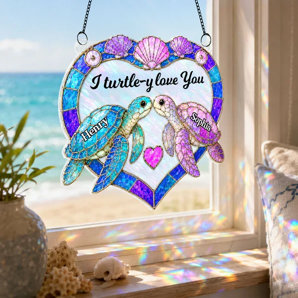 Personalized Acrylic Suncatcher Ornament, Couple Sea Turtles, Unique Gift for Anniversary Window Decor - Image 5