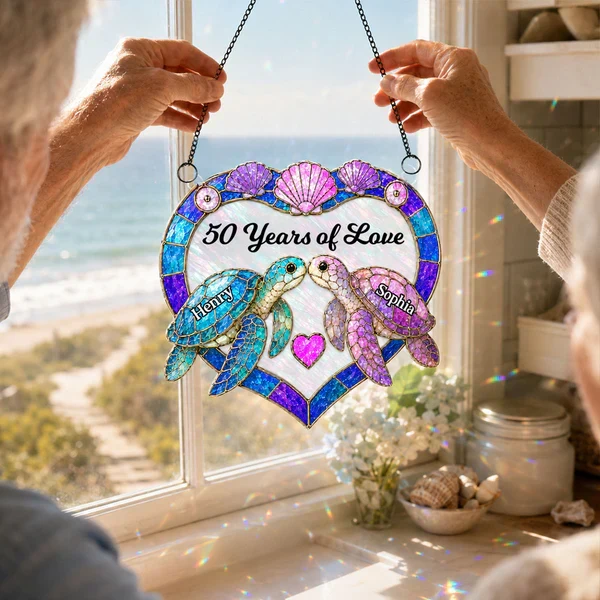 Personalized Acrylic Suncatcher Ornament, Couple Sea Turtles, Unique Gift for Anniversary Window Decor - Image 6