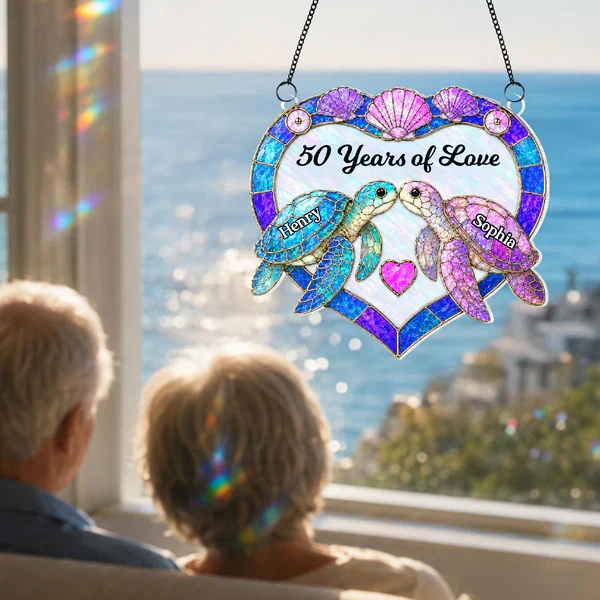 Personalized Acrylic Suncatcher Ornament, Couple Sea Turtles, Unique Gift for Anniversary Window Decor - Image 7