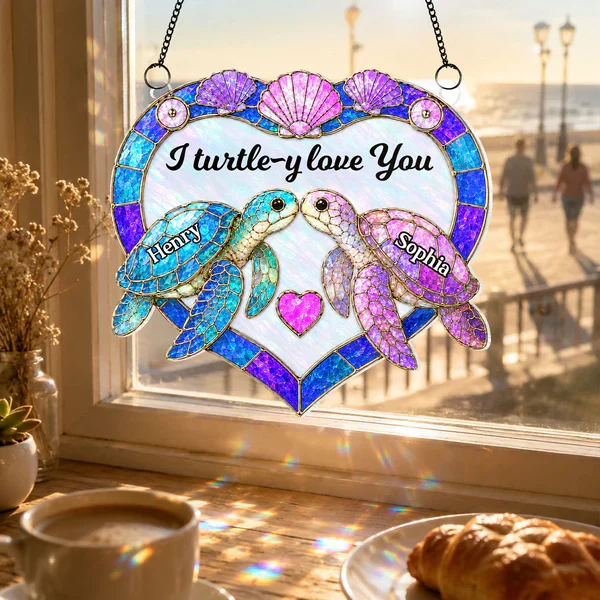 Personalized Acrylic Suncatcher Ornament, Couple Sea Turtles, Unique Gift for Anniversary Window Decor - Image 8
