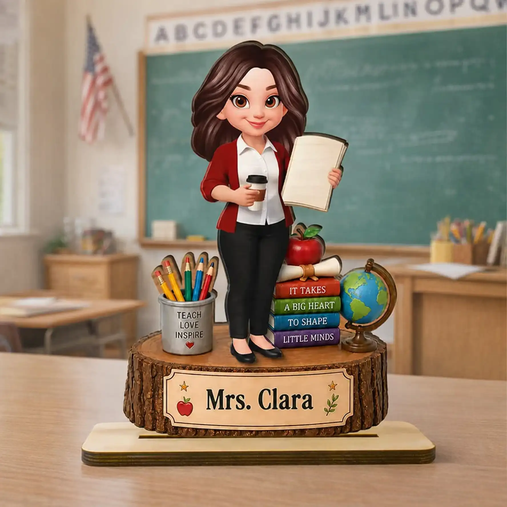 Personalized 2-Layer Wooden Plaque for Teacher, Cute Classroom Desk Decor, Unique Gift with Big Heart Quote