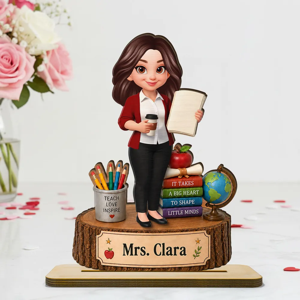Personalized 2-Layer Wooden Plaque for Teacher, Cute Classroom Desk Decor, Unique Gift with Big Heart Quote - Image 2