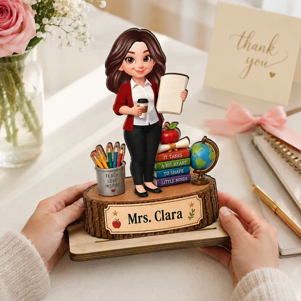 Personalized 2-Layer Wooden Plaque for Teacher, Cute Classroom Desk Decor, Unique Gift with Big Heart Quote - Image 3