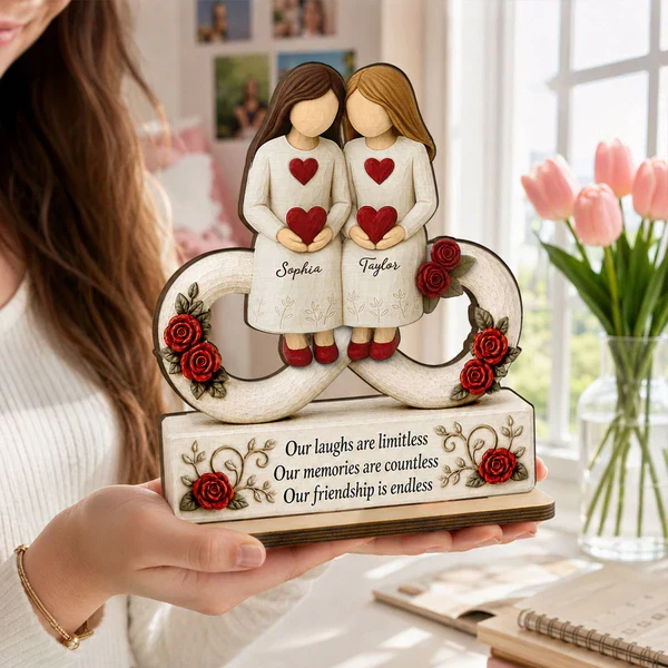 Personalized 2-Layer Wooden Plaque with Endless Friendship Quote & Roses, Creative Gift for Friend Display - Image 6