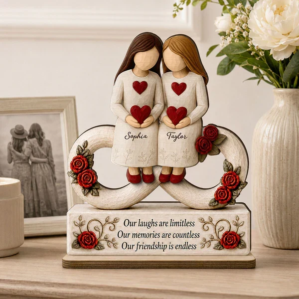 Personalized 2-Layer Wooden Plaque with Endless Friendship Quote & Roses, Creative Gift for Friend Display - Image 8