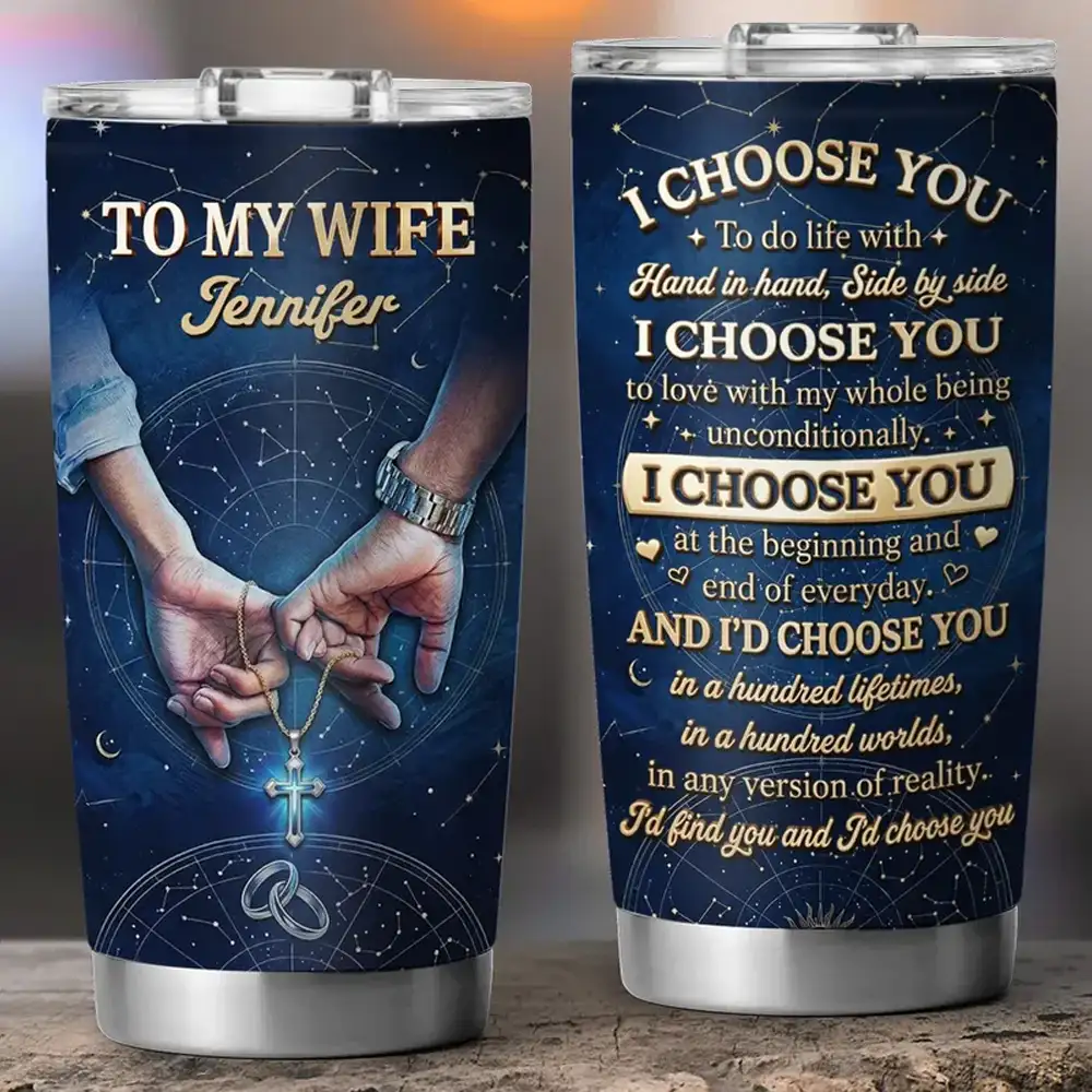 Personalized Insulated Travel Tumbler for Wife, Starry Holding Hands Design, Unique Creative Gift