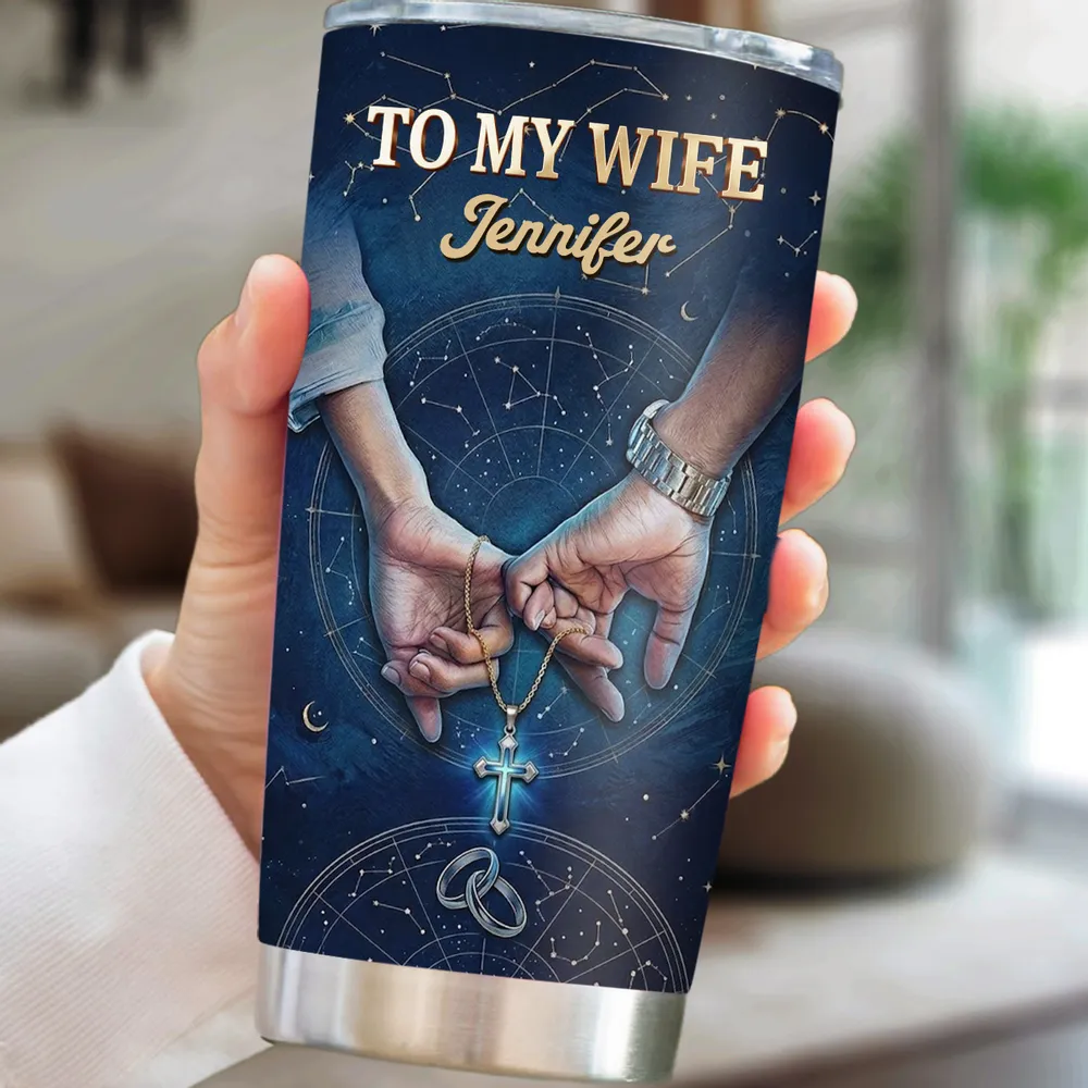 Personalized Insulated Travel Tumbler for Wife, Starry Holding Hands Design, Unique Creative Gift - Image 2