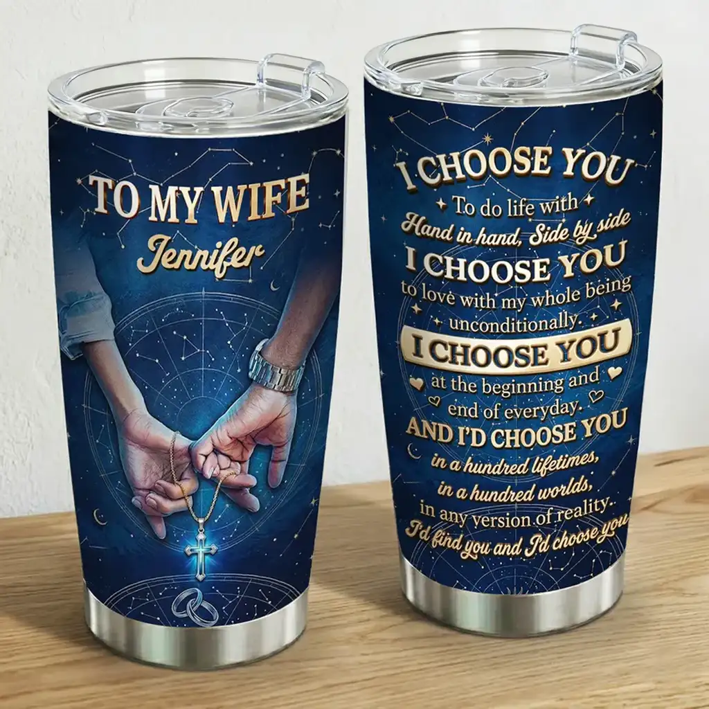 Personalized Insulated Travel Tumbler for Wife, Starry Holding Hands Design, Unique Creative Gift - Image 4