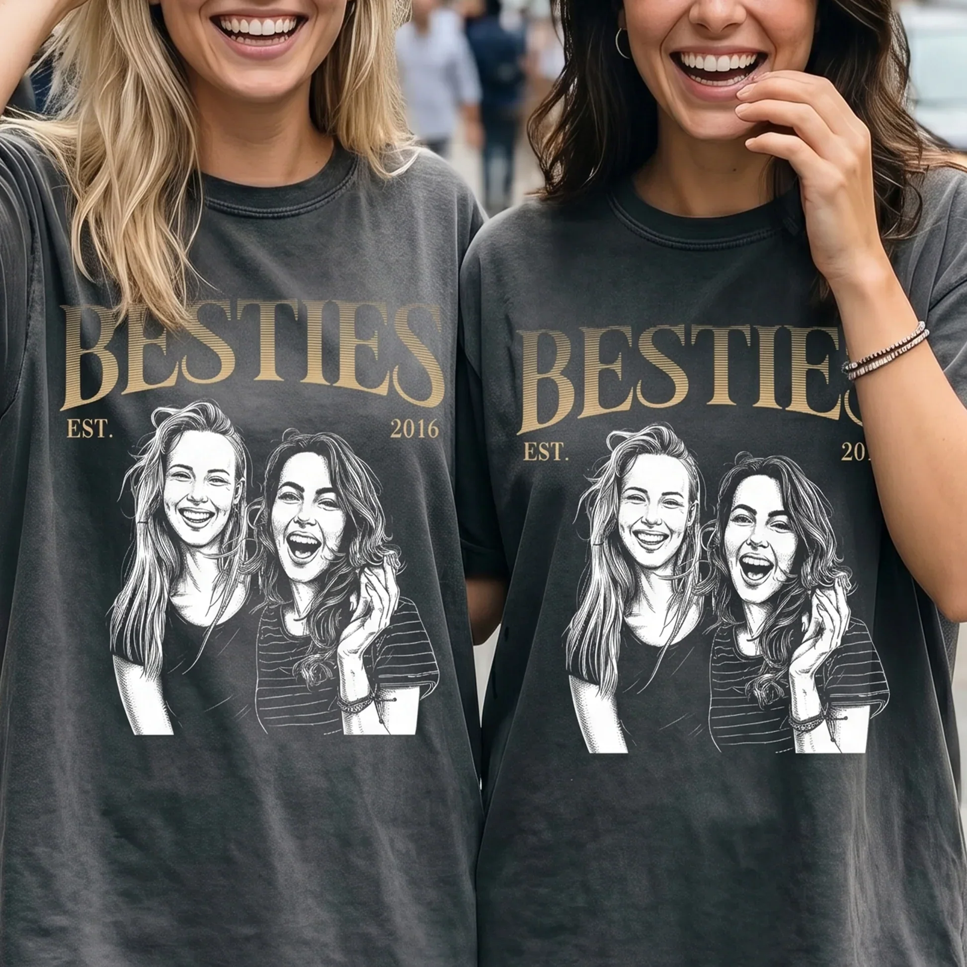 Personalized Classic Tee With Friend Line Art Portraits, Unique Gift For Friends & Everyday Wear - Image 2