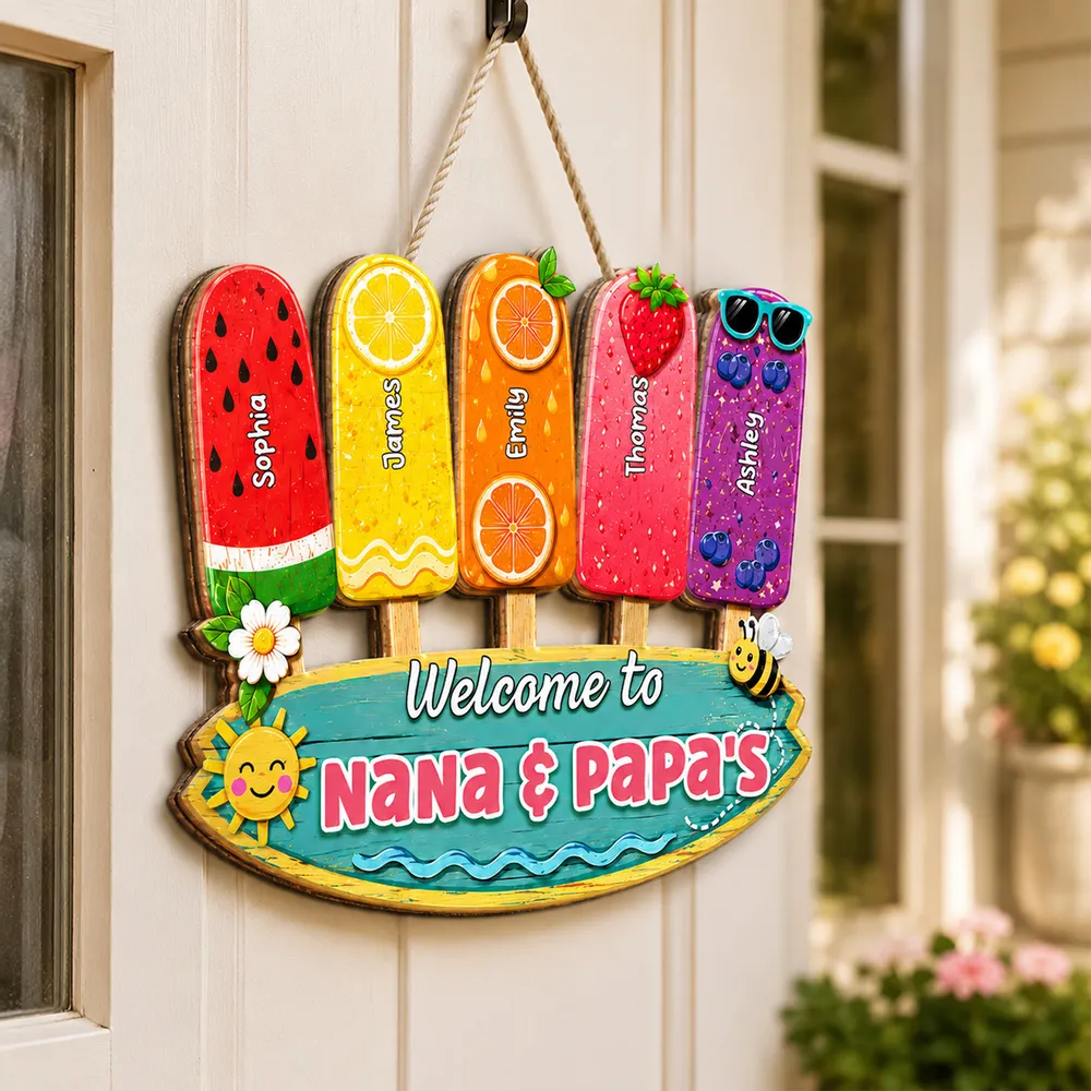 Personalized Wooden Sign, Colorful Popsicle Door Decor For Grandparents, Unique Creative Gift - Image 3