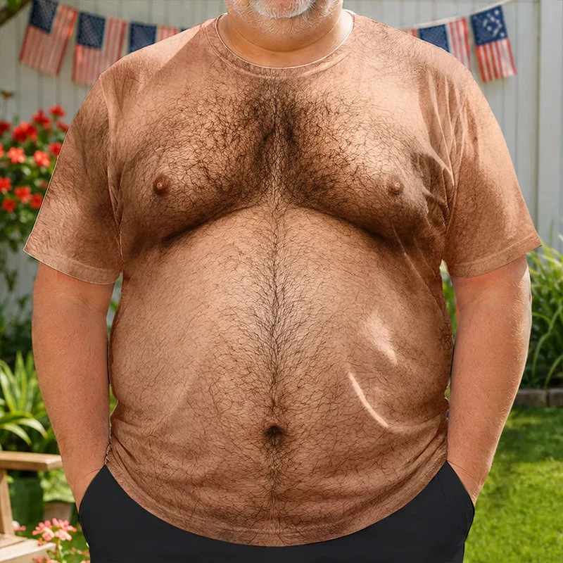 Printed Classic Tee with Patriotic Hairy Body Illusion, Creative Gift for Him & Party Laughs - Image 2