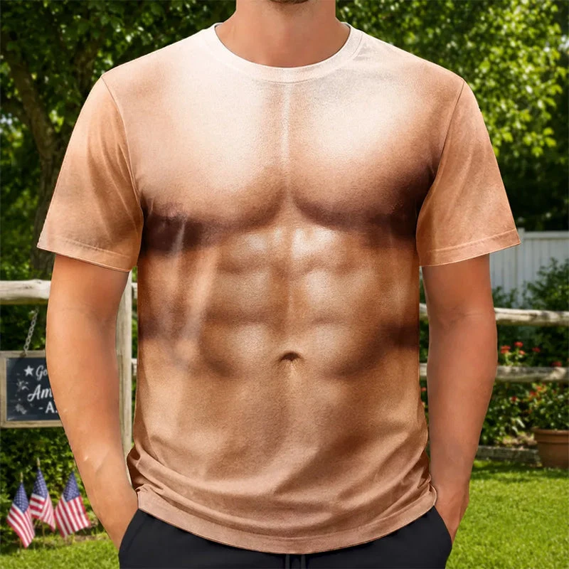 Printed Classic Tee with Patriotic Hairy Body Illusion, Creative Gift for Him & Party Laughs - Image 3