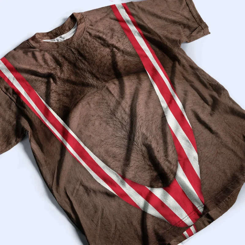Printed Classic Tee with Patriotic Hairy Body Illusion, Creative Gift for Him & Party Laughs - Image 5