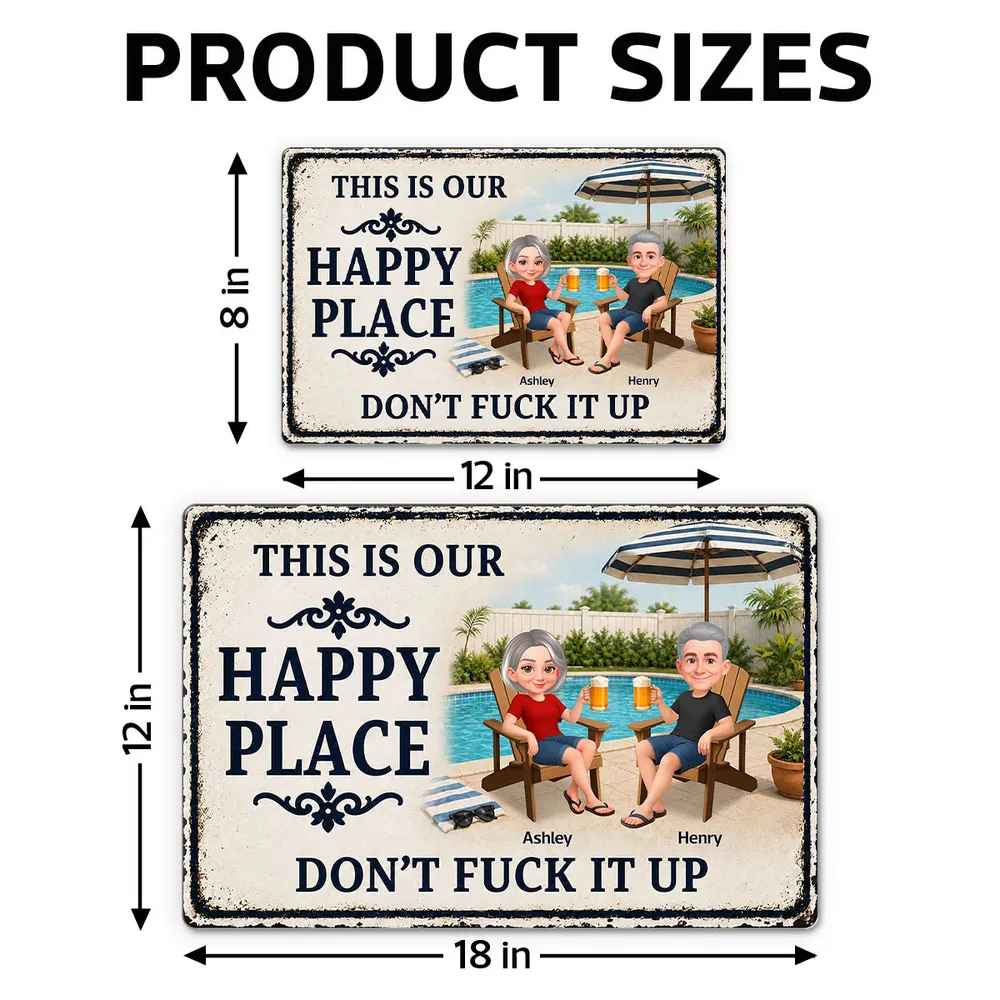 Custom Rectangular Iron Sign, Funny Happy Place Pool Scene, Creative Gift for Backyard Hosts - Image 4