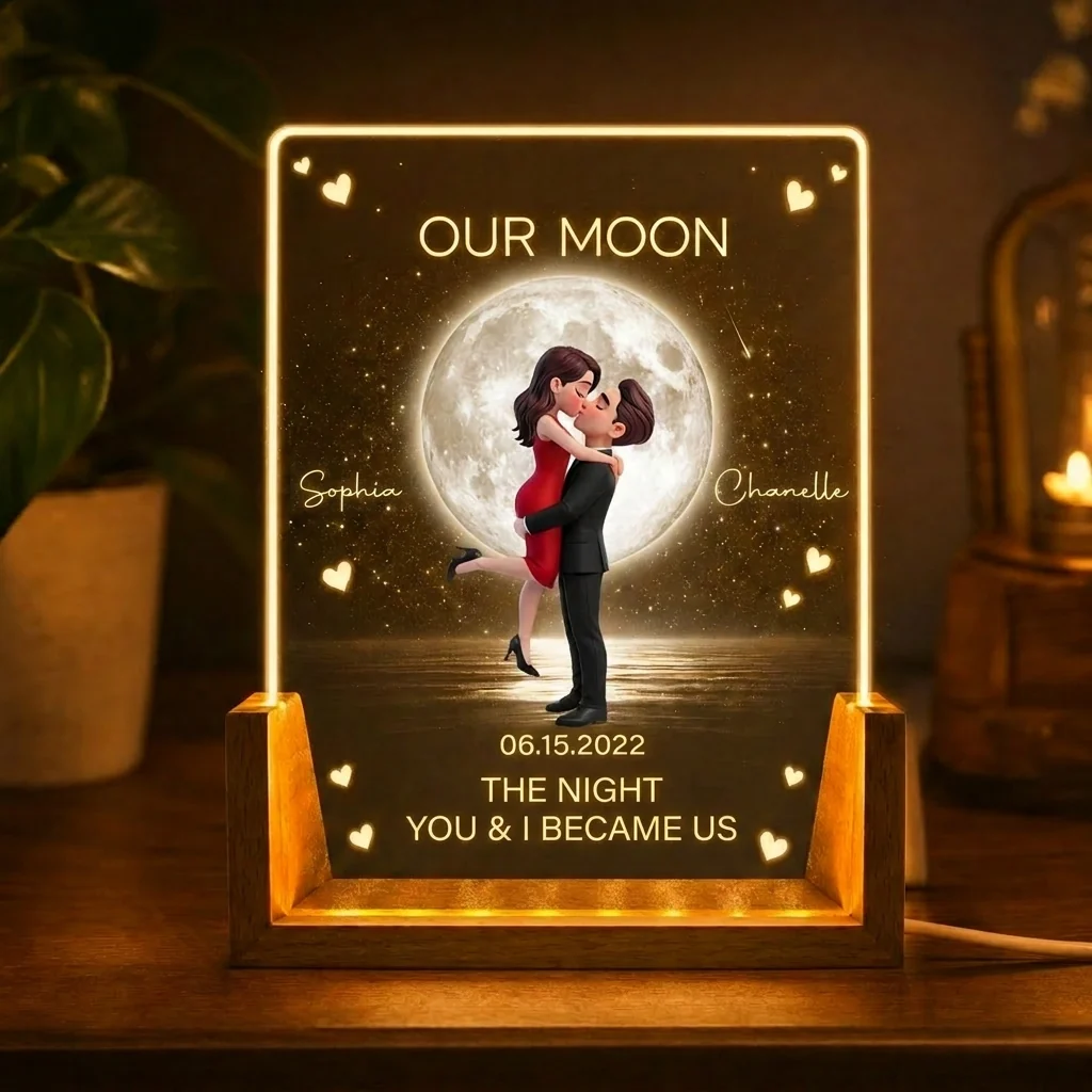 Our Moon Personalized LED Light Frame, Kissing Couple Soft Glow Keepsake, Creative Gift for Couple - Image 3