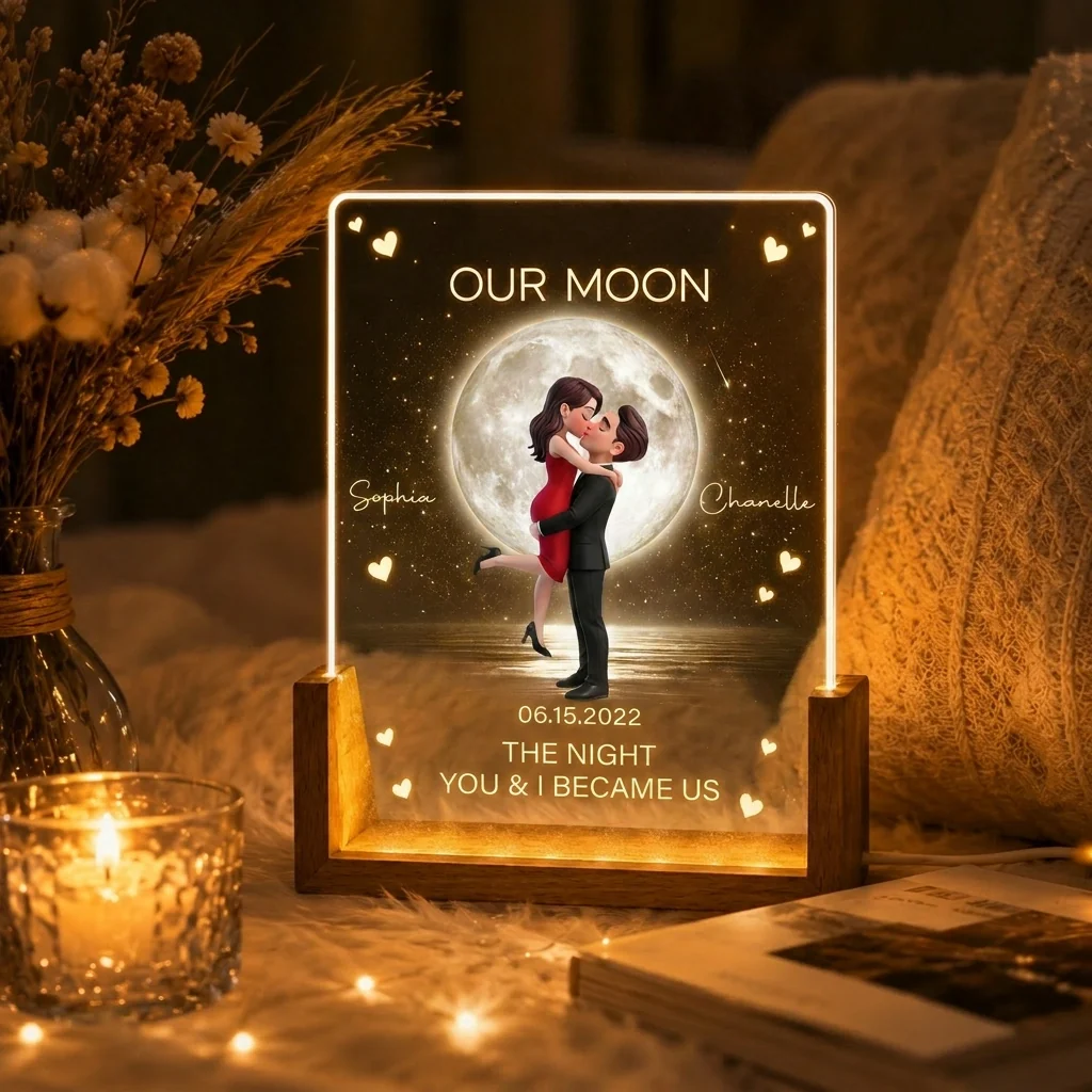 Our Moon Personalized LED Light Frame, Kissing Couple Soft Glow Keepsake, Creative Gift for Couple - Image 5