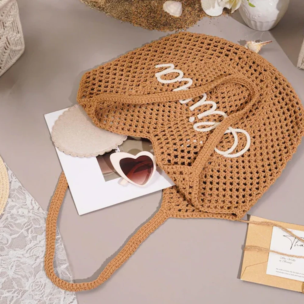 Personalized Embroidered Crochet Tote Bag for Her, Custom Name Beach Carryall, Summer Gift for Friends - Image 5
