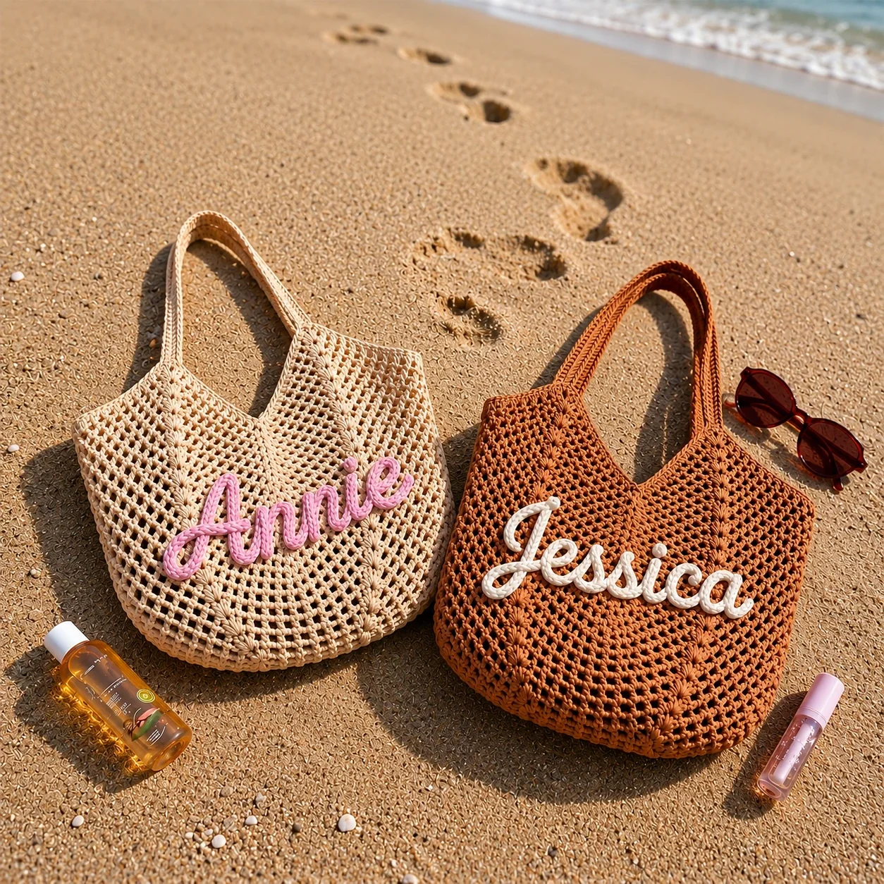 Personalized Embroidered Crochet Tote Bag for Her, Custom Name Beach Carryall, Summer Gift for Friends - Image 6