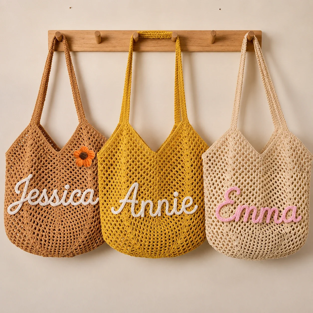Personalized Embroidered Crochet Tote Bag for Her, Custom Name Beach Carryall, Summer Gift for Friends - Image 8