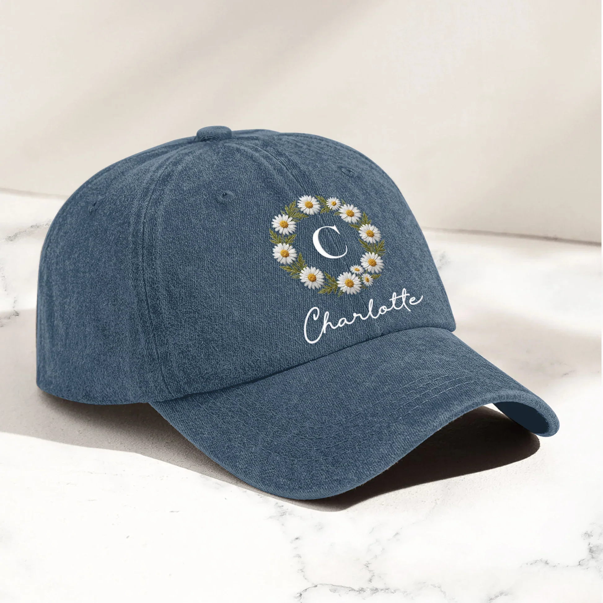 Washed Denim Baseball Cap With Custom Floral Design - Relaxed Everyday Gift For Mom Or Friend - Image 3