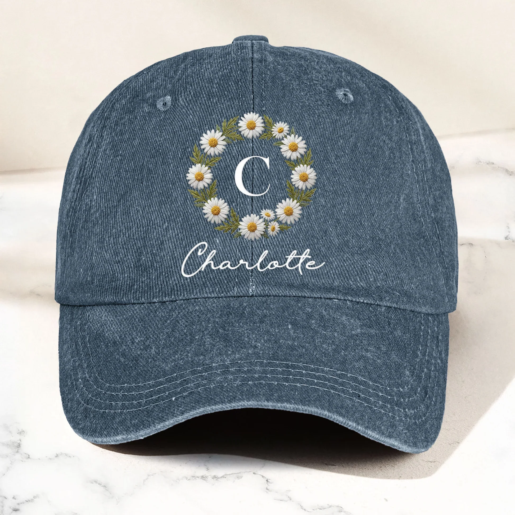 Washed Denim Baseball Cap With Custom Floral Design - Relaxed Everyday Gift For Mom Or Friend - Image 4