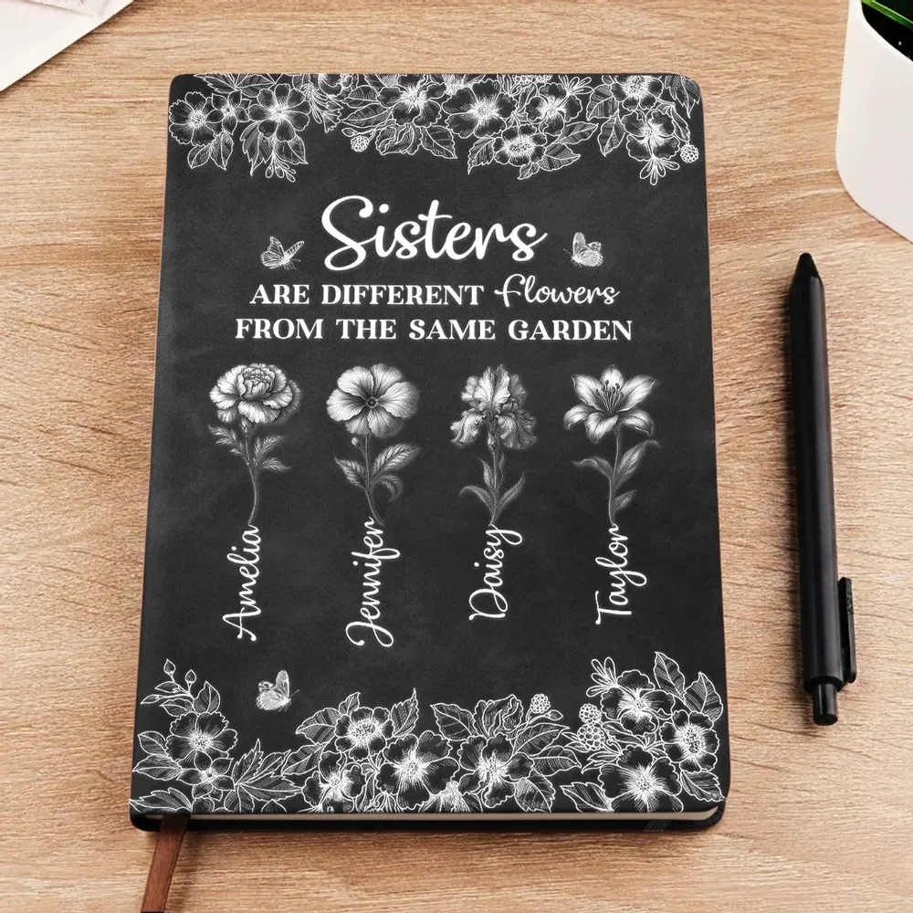 Personalized Sisters Leather Journal, Dusty Rose Flowers, Same Garden Quote, Unique Gift for Sister - Image 2