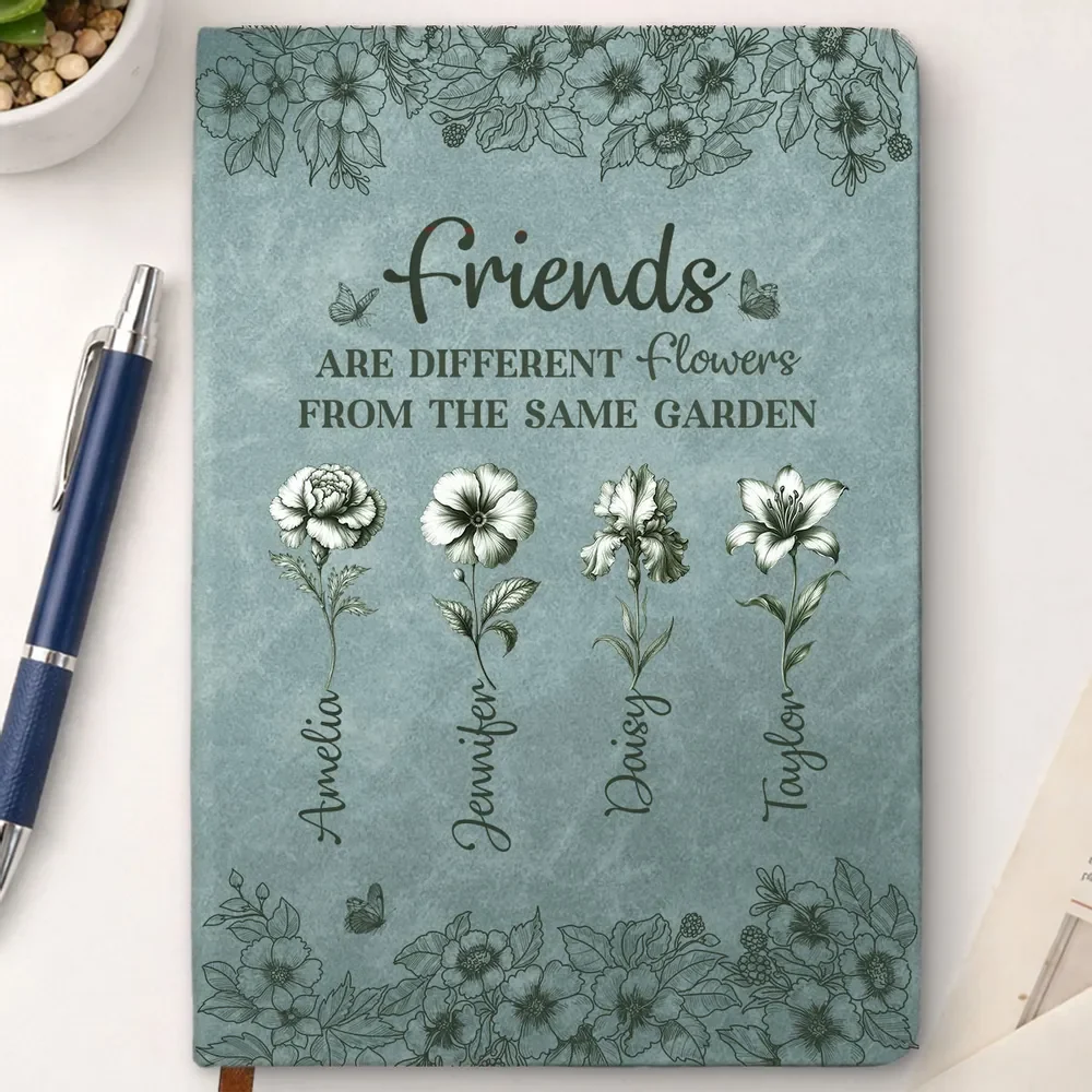 Personalized Sisters Leather Journal, Dusty Rose Flowers, Same Garden Quote, Unique Gift for Sister - Image 5